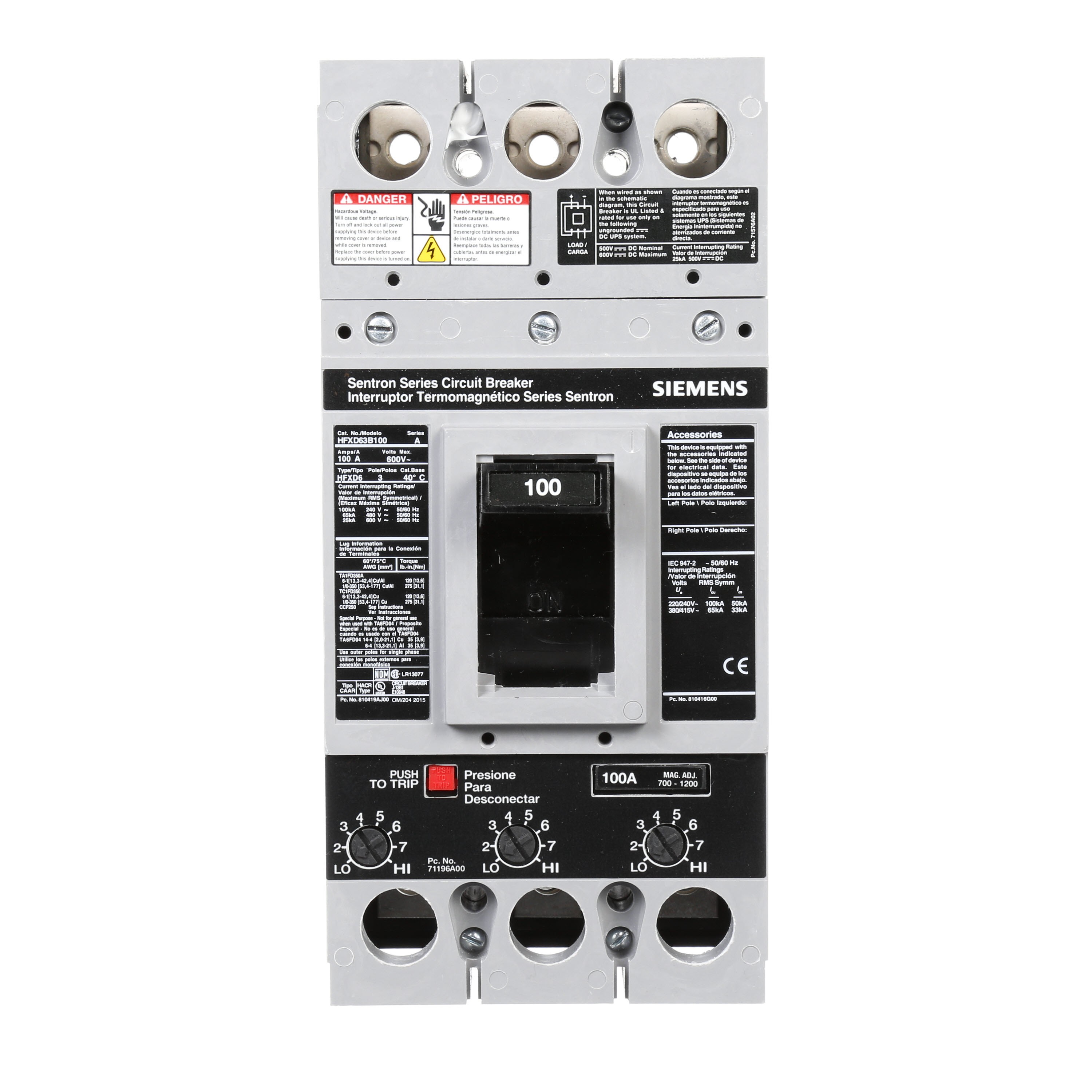 SIEMENS HFXD63B100 100AMP CIRCUIT BREAKER 