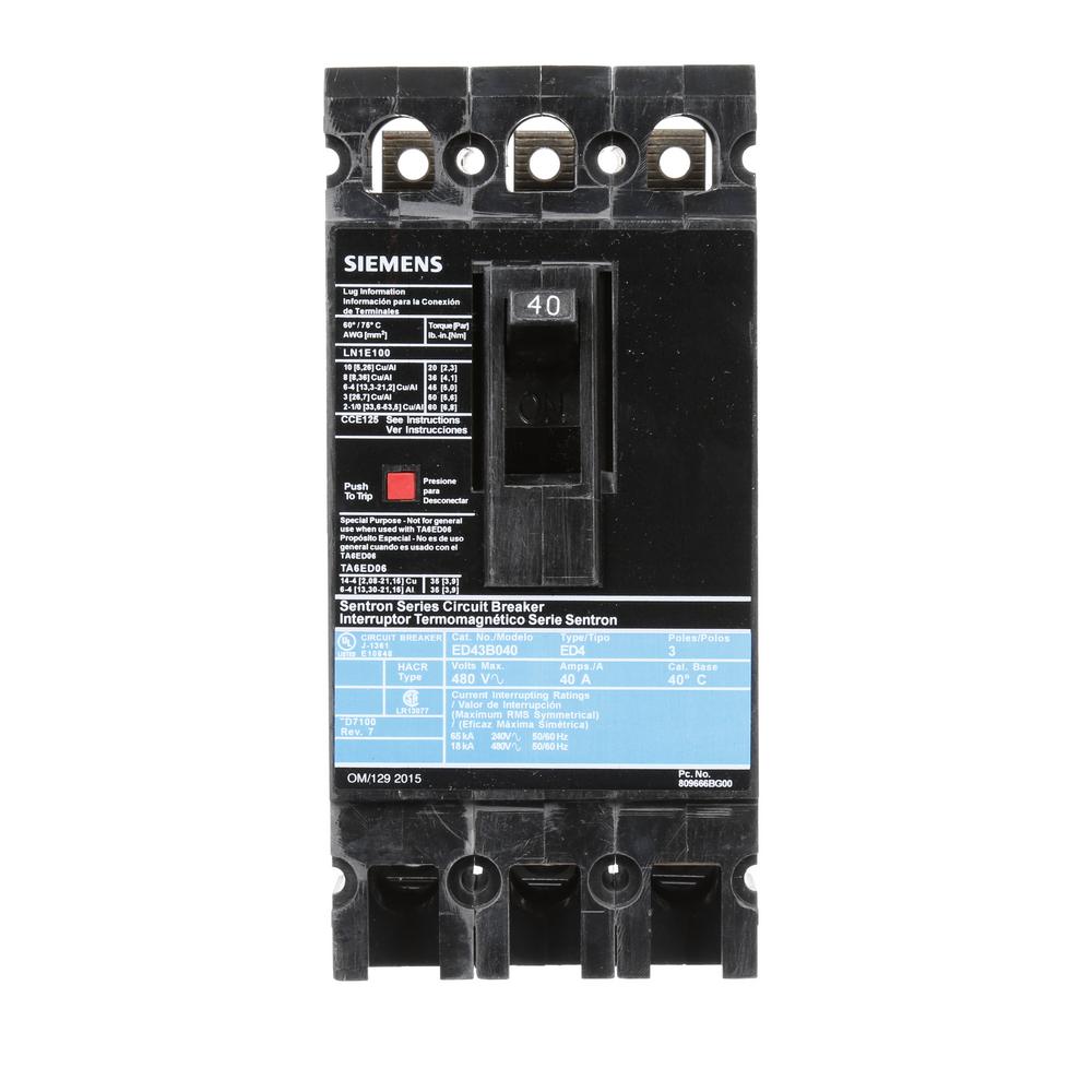 SIEMENS ED43B040 40 AMPS CIRCUIT BREAKER