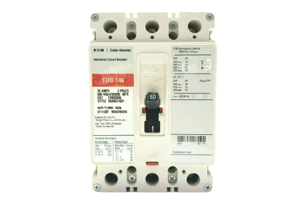 EATON / CUTLER-HAMMER FDB 14K INDUSTRIAL CIRCUIT BREAKER FDB3050L 50 AMPS 3 POLE