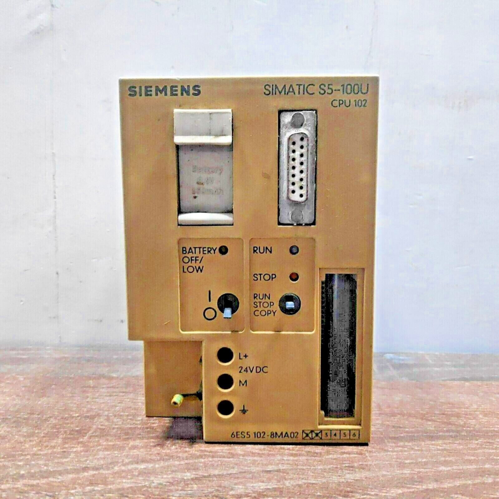 SIEMENS 6ES5102-8MA02 SIMATIC S5 CPU 102 PLC CPU MODULE FOR S5-100U WITH POWER SUPPLY 24/9 VDC