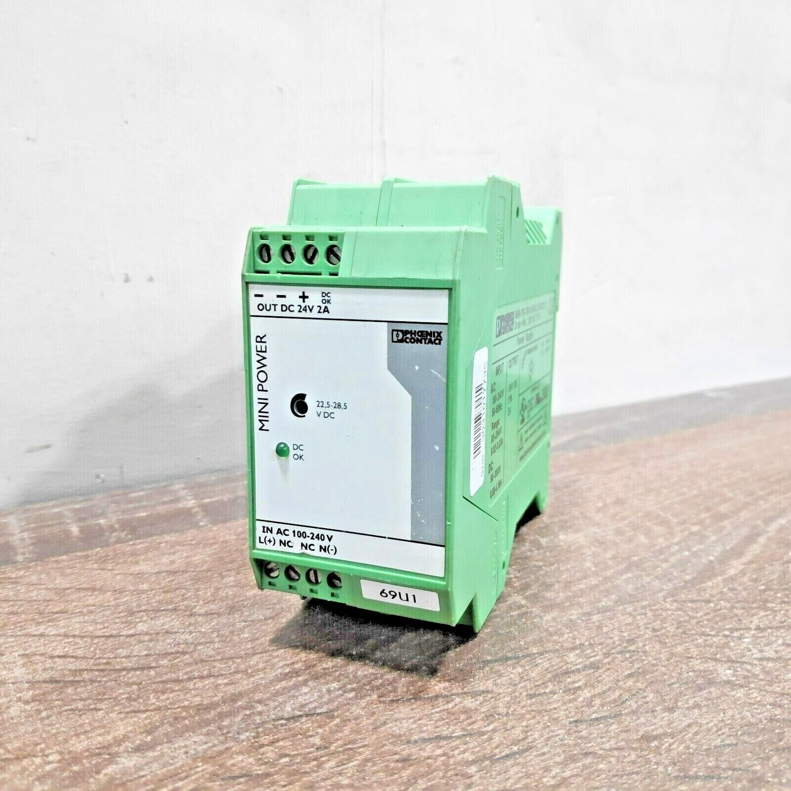 PHOENIX CONTACT MINI-PS-100-240AC/24DC/2 POWER SUPPLY MINI 100-240 VAC 50/60 HZ 90-350 VDC 24 VDC OUTPUT 2 AMP ORDER NO. 29 38 73 0