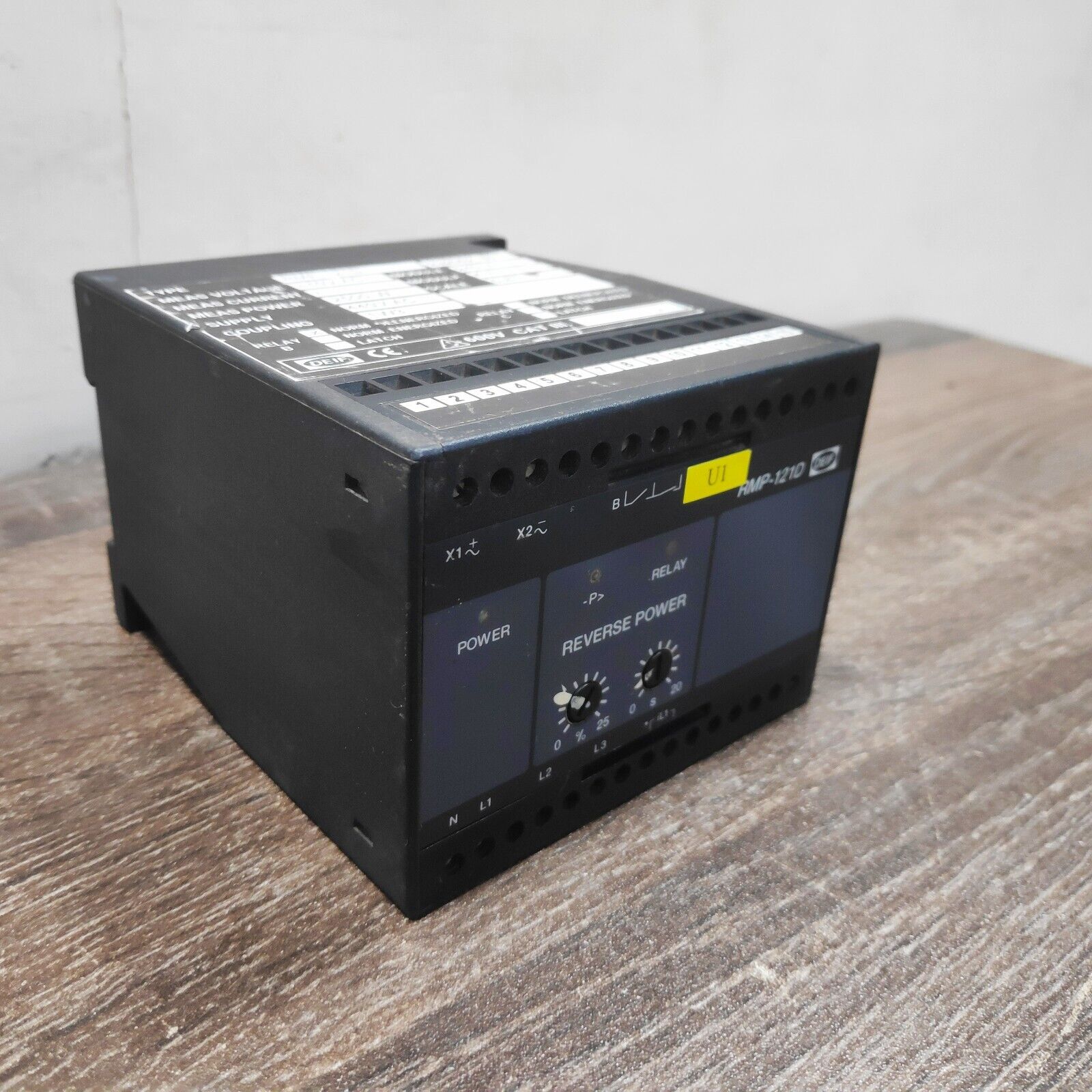DEIF RMP-121D REVERSE POWER RELAY MEAS VOLTAGE: 110 VAC MEAS POWER: 537W SUPPLY: 110 VAC COUPLING: 1W3 MODULE: 63.3V MODULE: 3A SCALE: 0.94 INVERSE TIME CHARACTERISTIC REVERSE POWER: 0-25% 0-20S