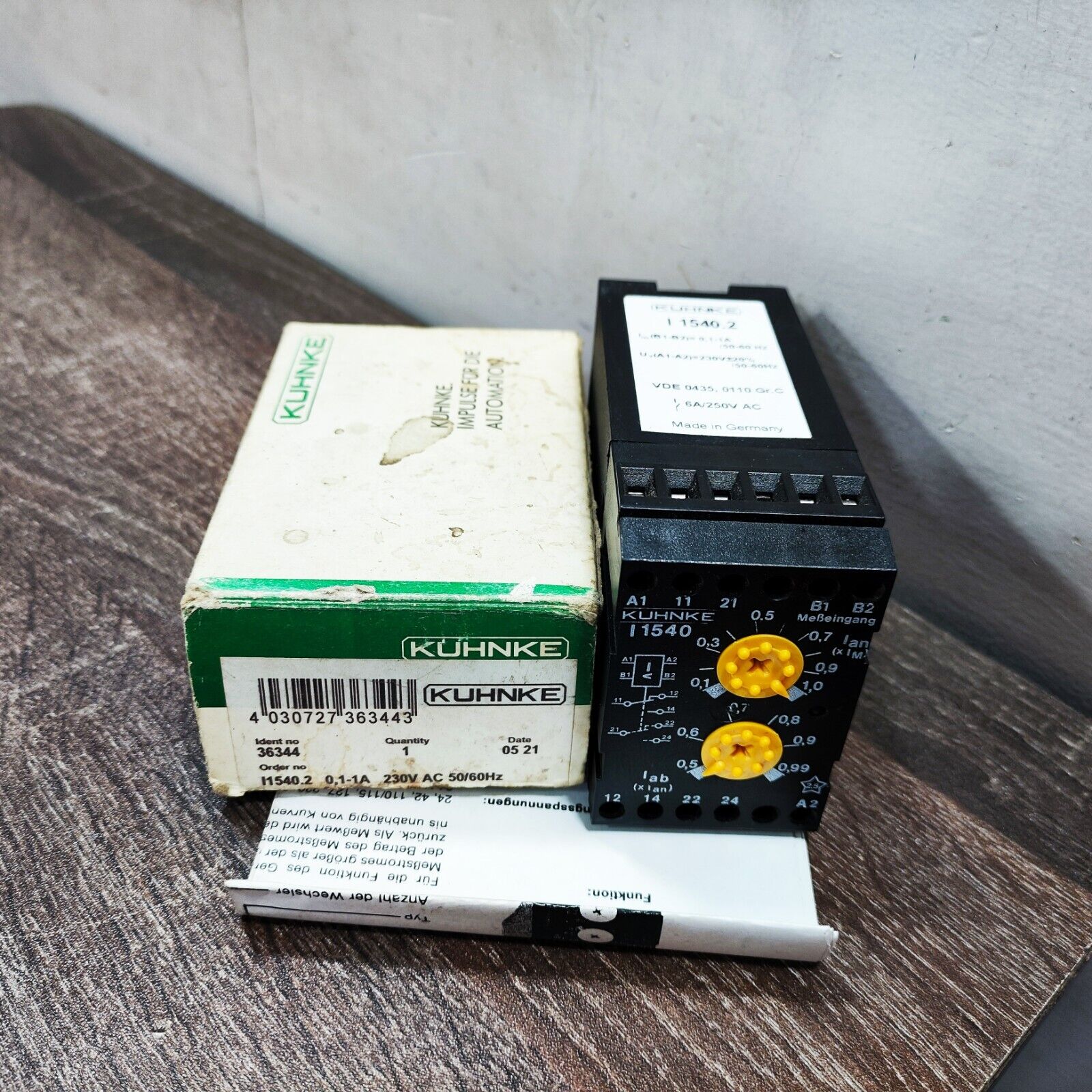 KUHNKE I 1540.2 CURRENT MONITORING RELAY 6 AMP 250 V AC DIN RAIL MOUNTING