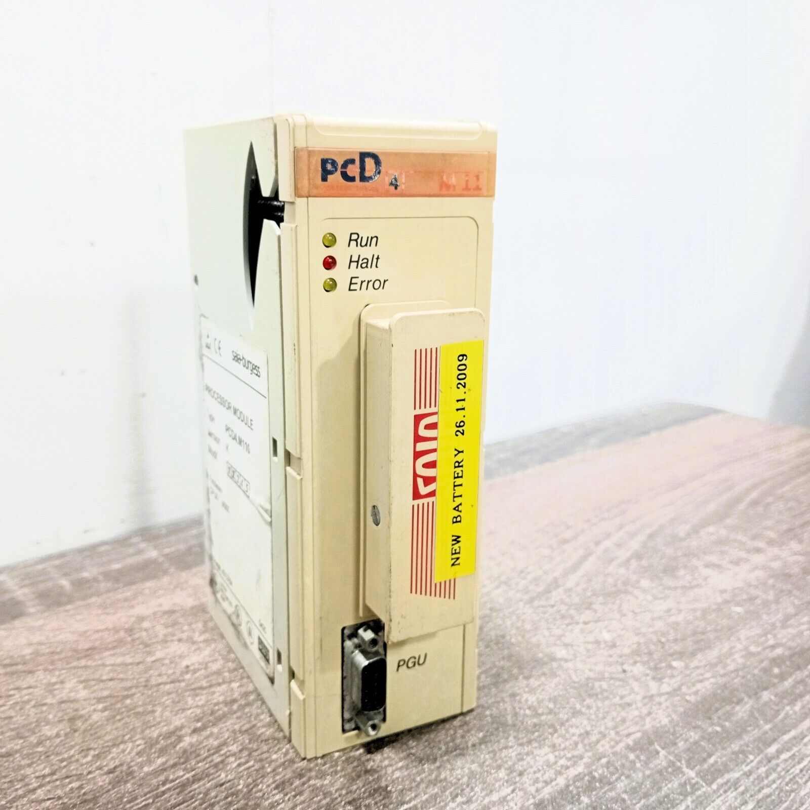SAIA BURGESS PCD4.M110 WITH PCD7.R310 PLC PROCESSOR 24 VDC 0.5 AMP MEMORY BOARD MODULE UP TO 428 KBYTES 172 KBYTES RAM (DB/TX) 2 SOCKETS FOR EPROM OR RAM (UP TO 256 KBYTE)