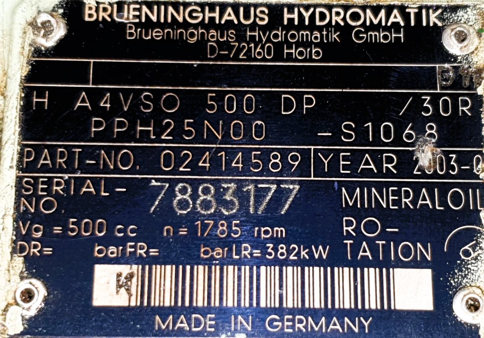 BRUENINGHAUS HYDROMATK A4VSO 500 DP /30R PPH25N00 -S1068 02414589 AXIAL PISTON PUMP