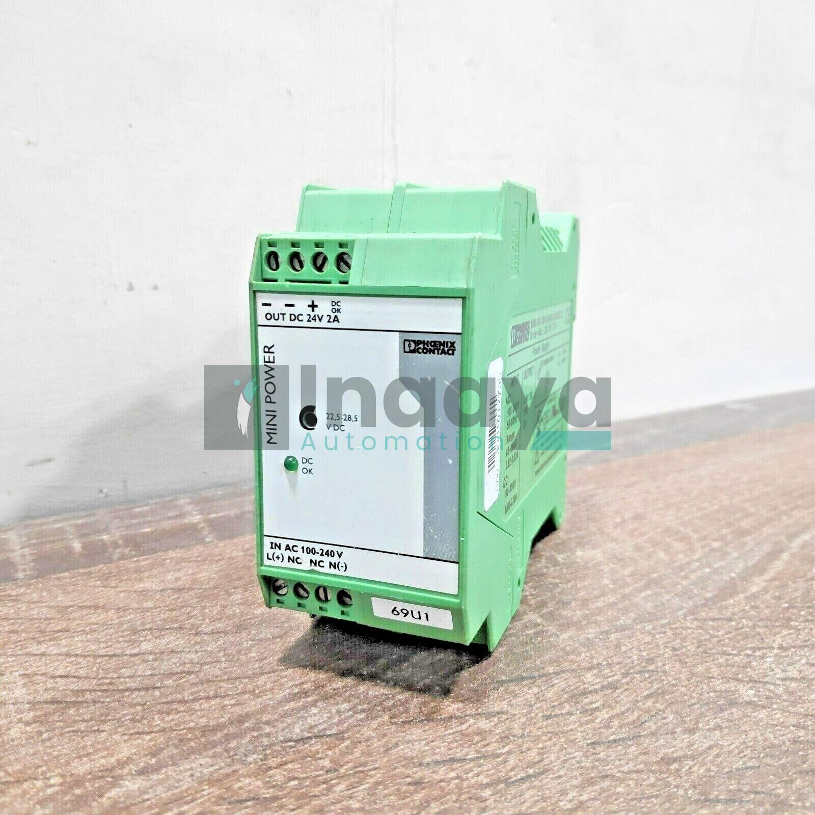 PHOENIX CONTACT MINI-PS-100-240AC/24DC/2 POWER SUPPLY MINI 100-240 VAC 50/60 HZ 90-350 VDC 24 VDC OUTPUT 2 AMP ORDER NO. 29 38 73 0