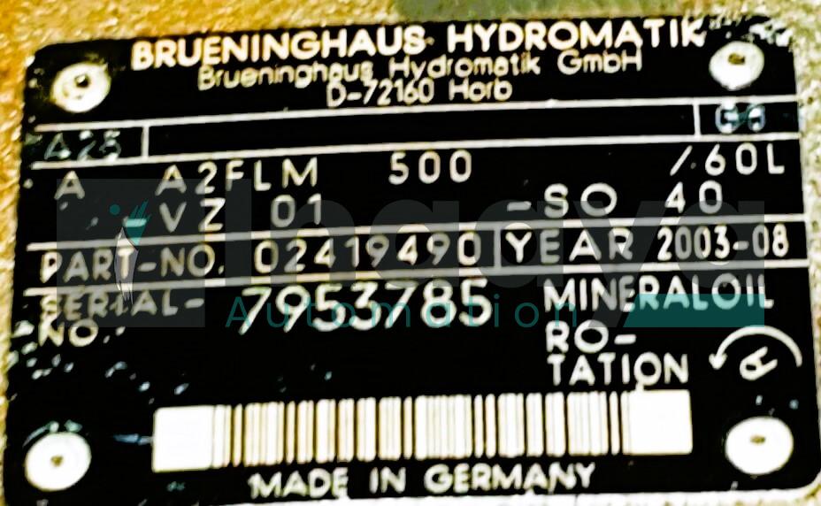 REXROTH A2FLM500/60L-VZ01-SO40 02419490 HYDRAULIC PUMP