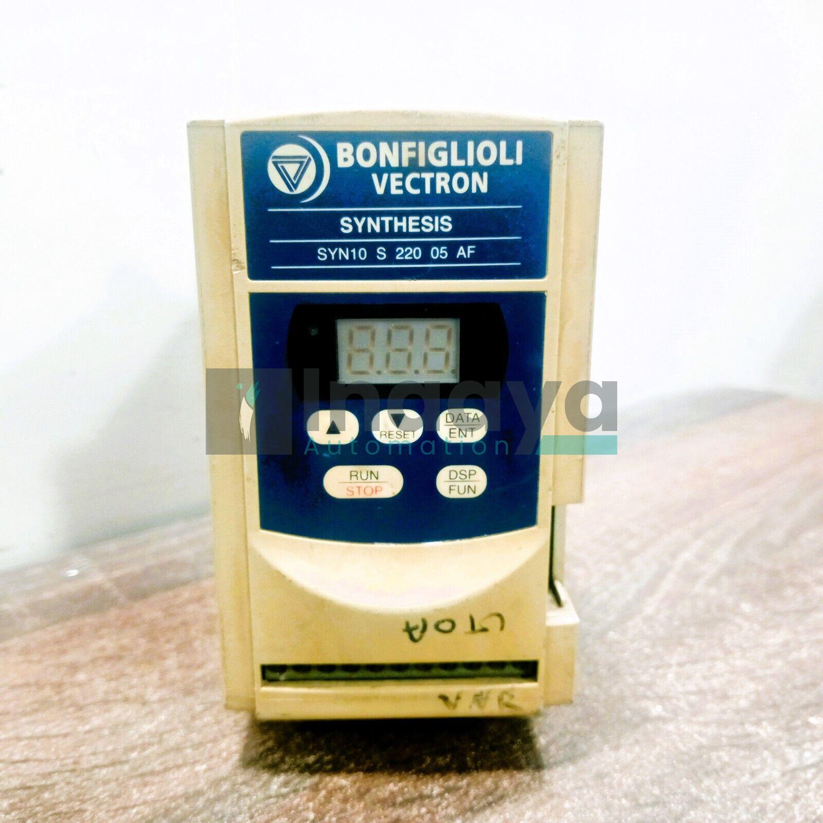 BONFIGLIOLI SYN10 S 220 05 AF SYNTHESIS FREQUENCY DRIVE 0.75 KW SINGLE PHASE 4.2 AMP 200-240 VAC 1 HP CLASS A EMI FILTER IP20
