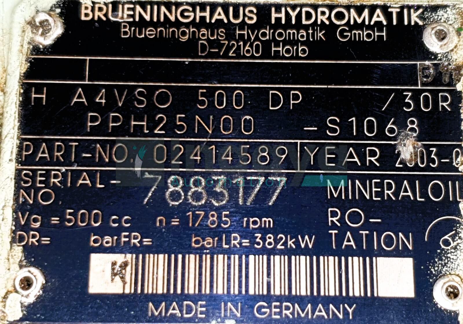 BRUENINGHAUS HYDROMATK A4VSO 500 DP /30R PPH25N00 -S1068 02414589 AXIAL PISTON PUMP