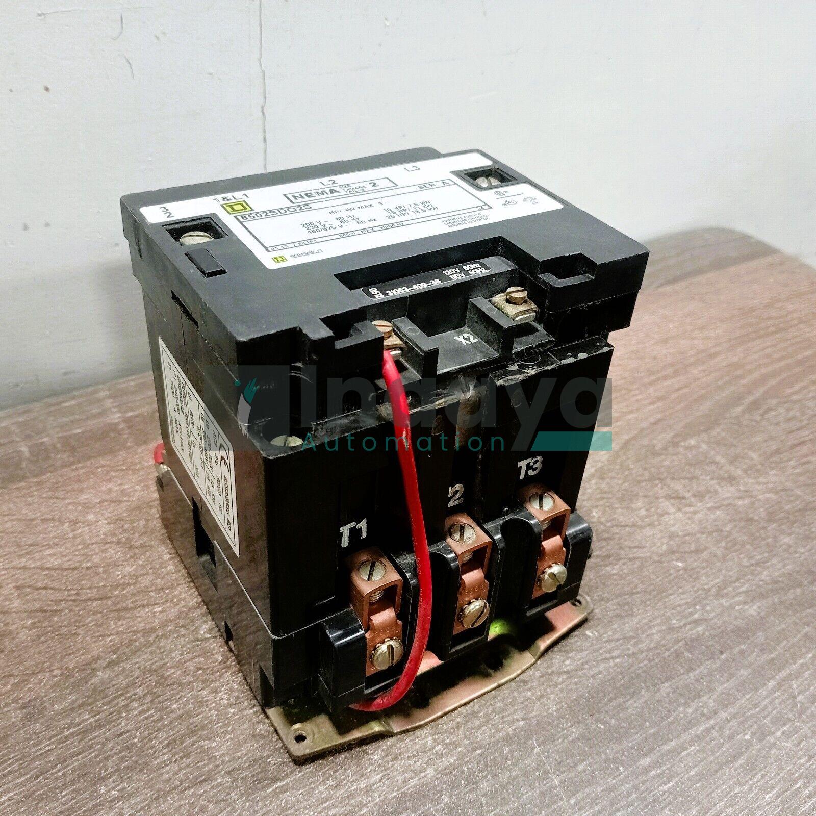 SQUARE D 8502SDO2S NEMA SIZE 2 STARTER 600 VOLT 3 PH W/110-120 VOLT COIL NO 31063-409-38 3 P COIL 240 VOLT