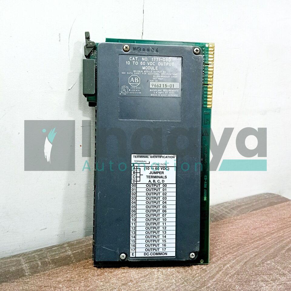 ALLEN BRADLEY 1771-OBD DIGITAL OUTPUT MODULE PLC 5 16 POINTS 10-60 VDC OUTPUT VOLTAGE RANGE 2 AMP/OUTPUT RESISTIVE 8 AMP/MODULE 0.2 AMP/OUTPUT PILOT DUTY 400 MA @ 5 VDC BACKPLANE (96211472)