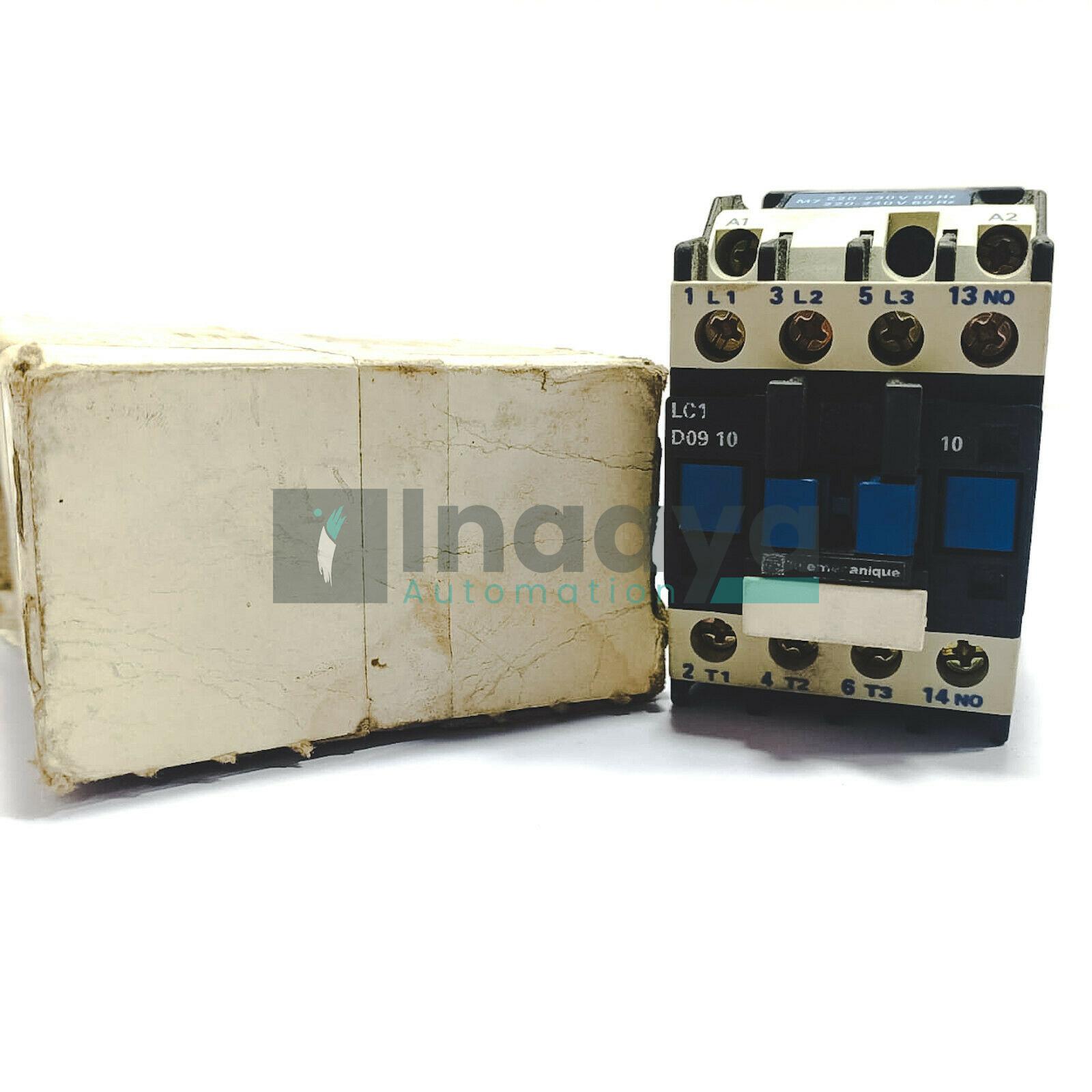 TELEMECANIQUE LC1D0910M7 3 POLE CONTACTOR 3 PHASE 9 AMP 600V 0.5-2 HP @ 240V 0.5-5 HP @ 480V 7.5 HP @ 600V 1 N/O AUX CONTACT 220/240 VAC 50/60 HZ COIL
