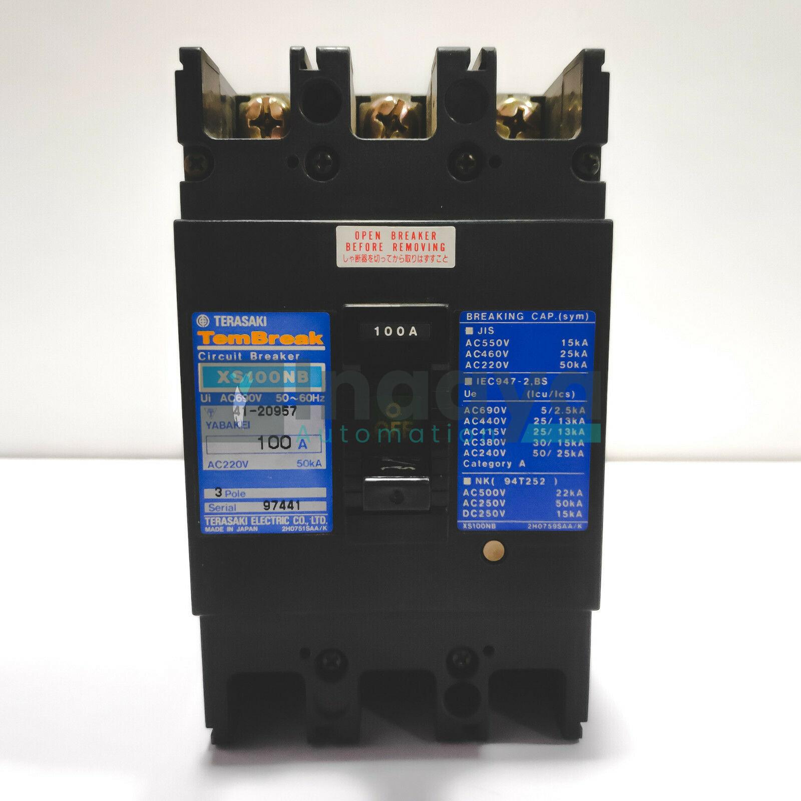 TERASAKI XS100NB-3P-100A TEMBREAK 100AMP CIRCUIT BREAKER